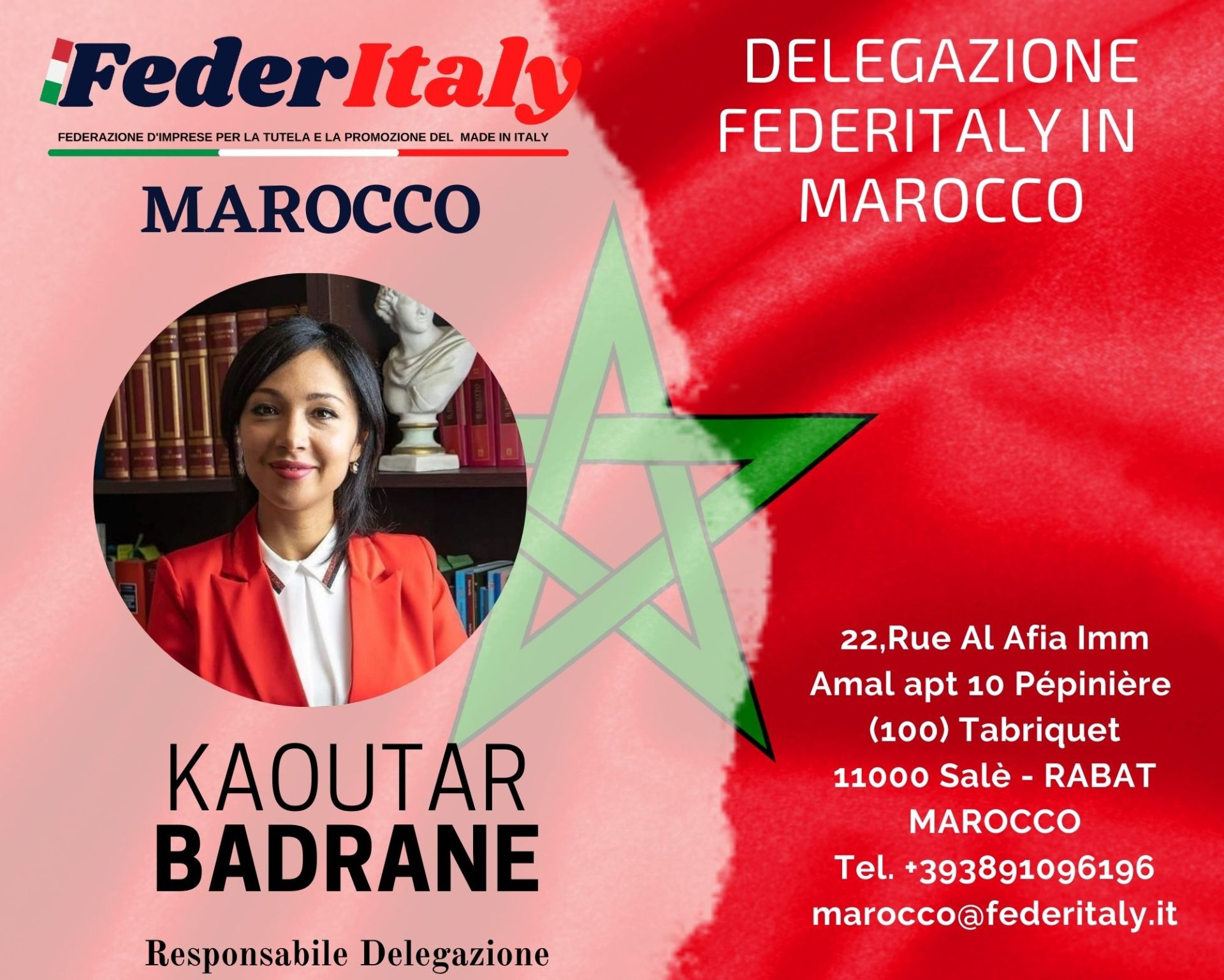 Felice di comunicarvi di essere stata appena  nominata Delegata di FederItaly pe
